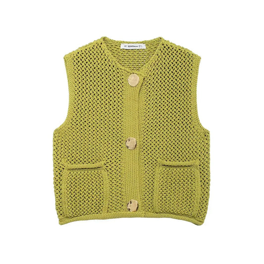 Stylish Sleeveless Sweater Vest with Oversized Pockets