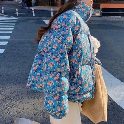 Warm Blossom Puff Jacket Floral Elegance for Winter