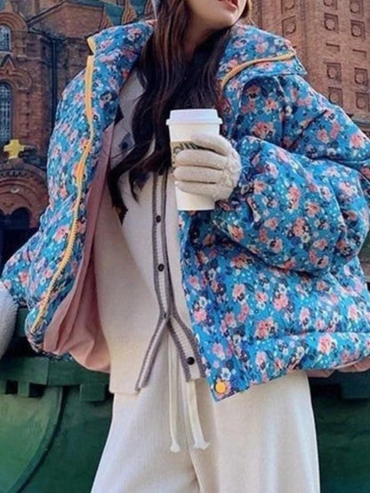 Warm Blossom Puff Jacket Floral Elegance for Winter