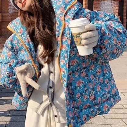 Warm Blossom Puff Jacket Floral Elegance for Winter