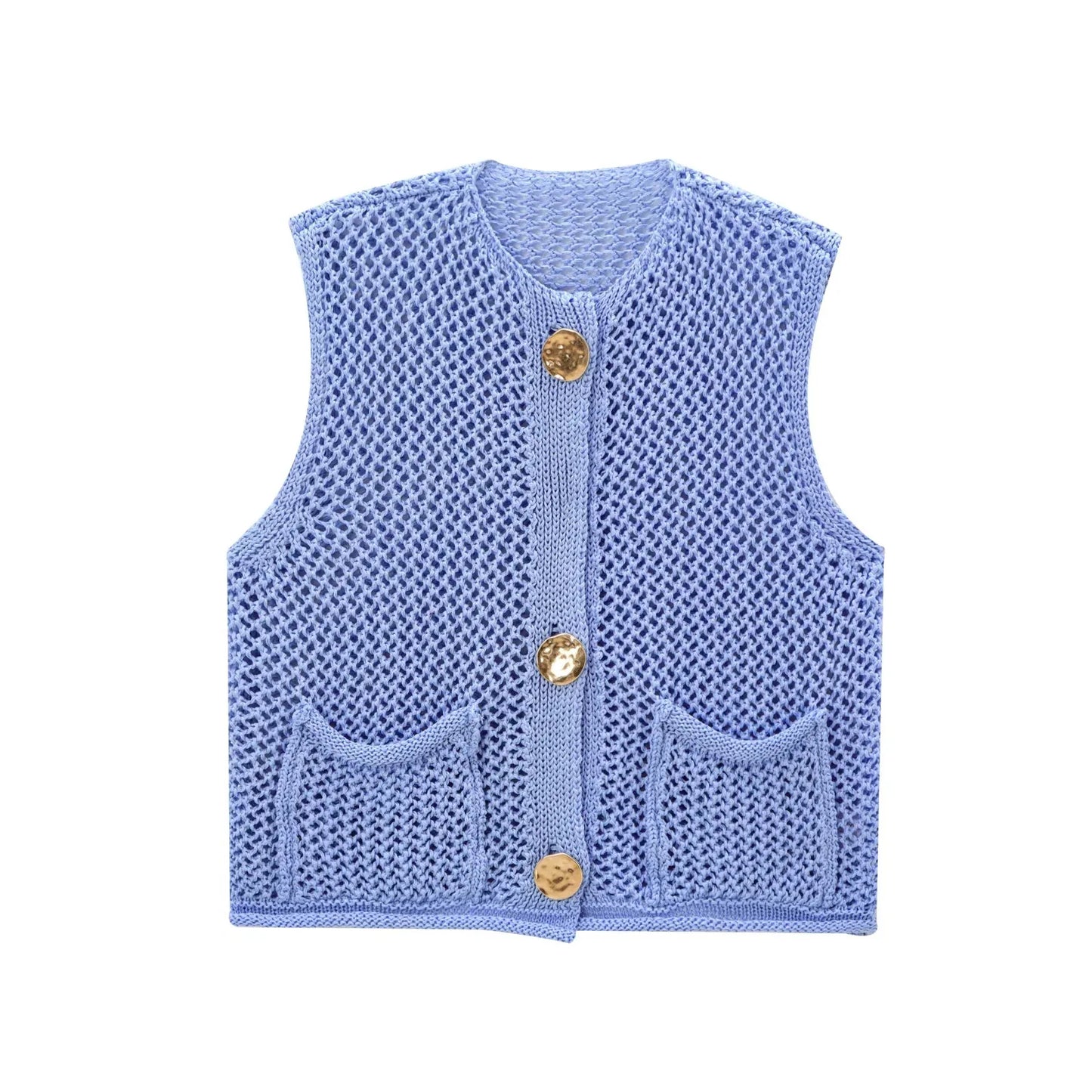 Stylish Sleeveless Sweater Vest with Oversized Pockets