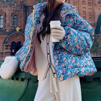 Warm Blossom Puff Jacket Floral Elegance for Winter