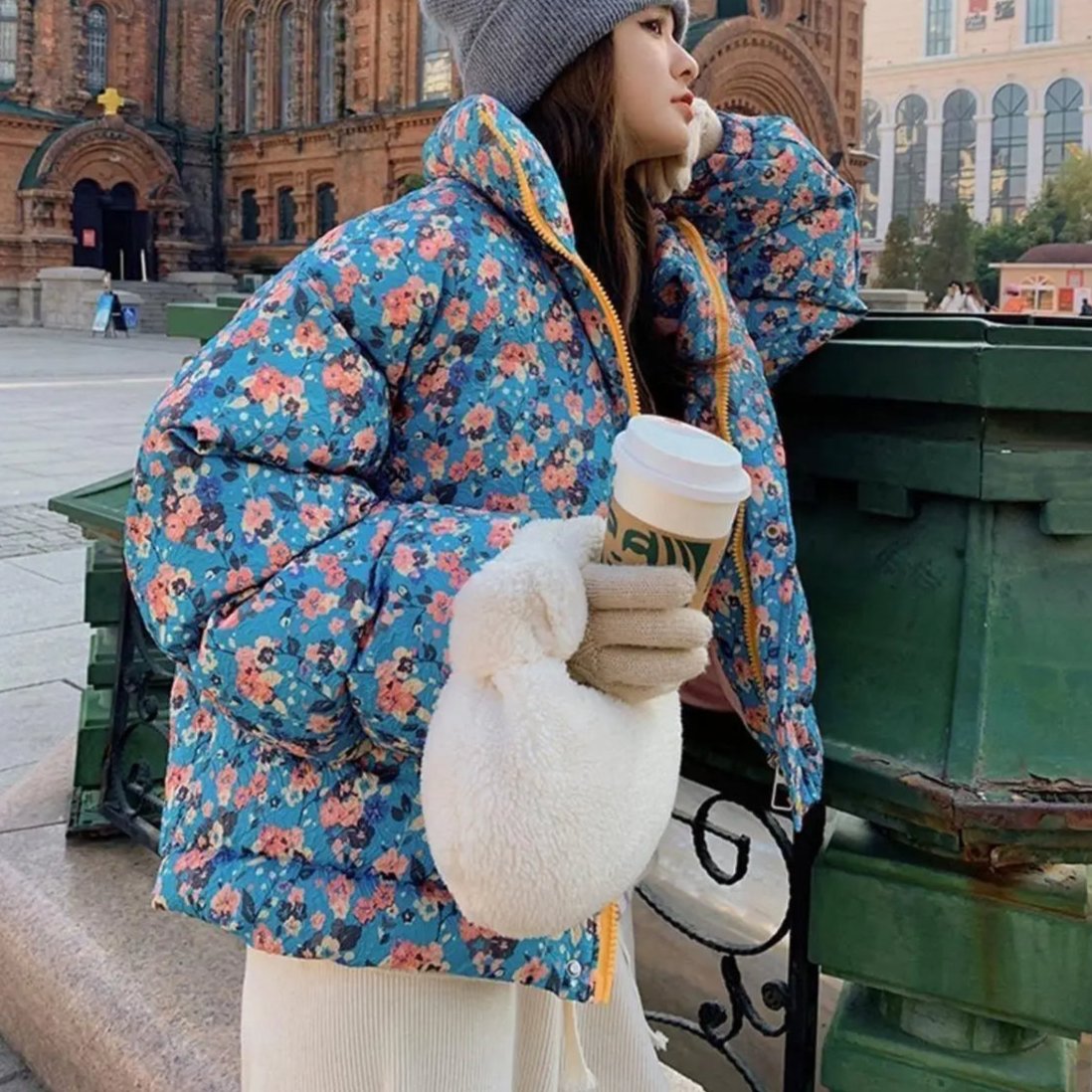 Warm Blossom Puff Jacket Floral Elegance for Winter