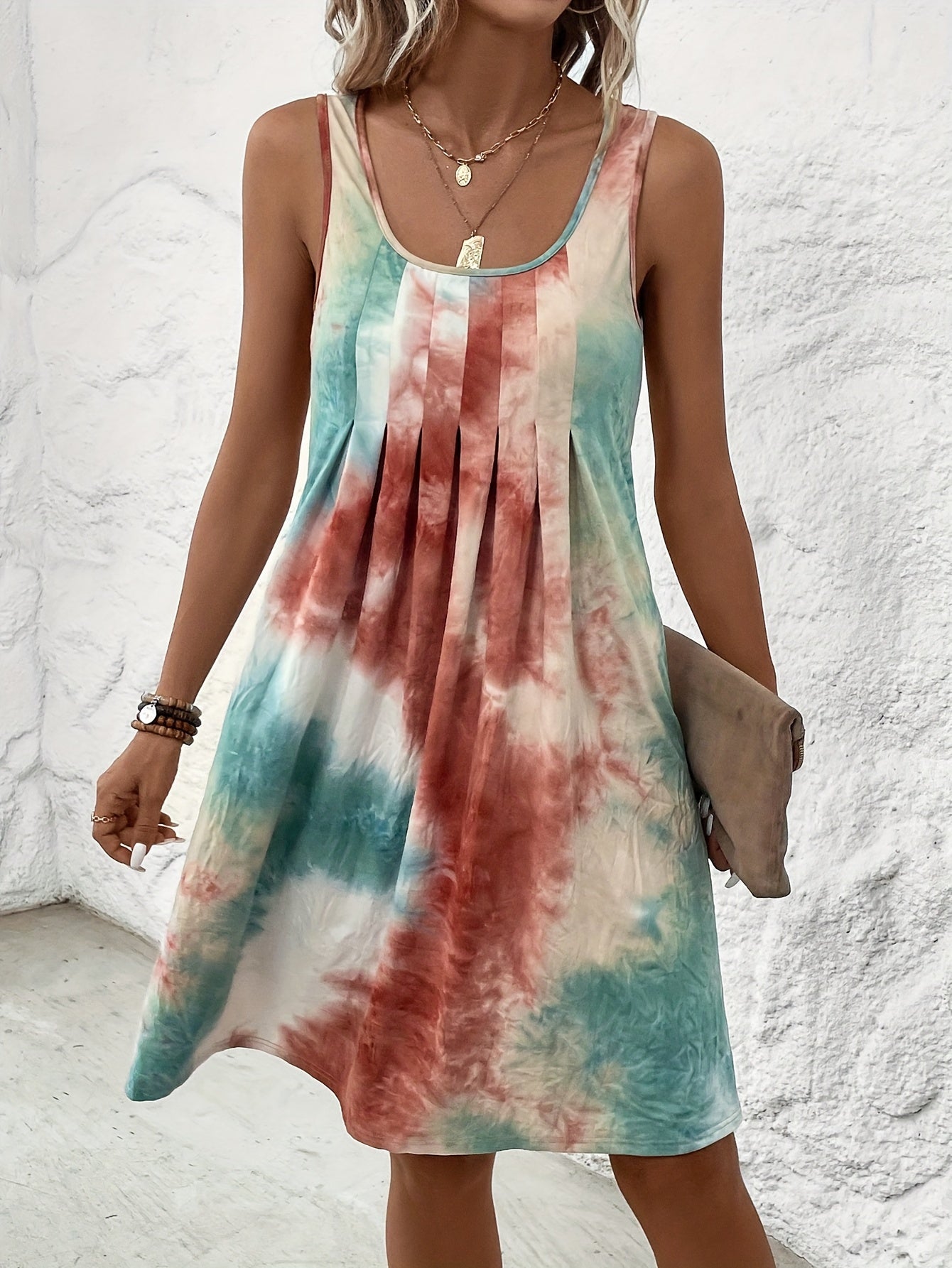 Vibrant Geometric Tie Dye Fitted To Impress Night Dress