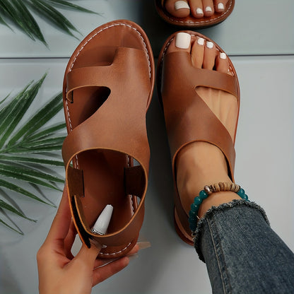 Breathable Faux Leather Flat Sandals with Secure Toe-Strap