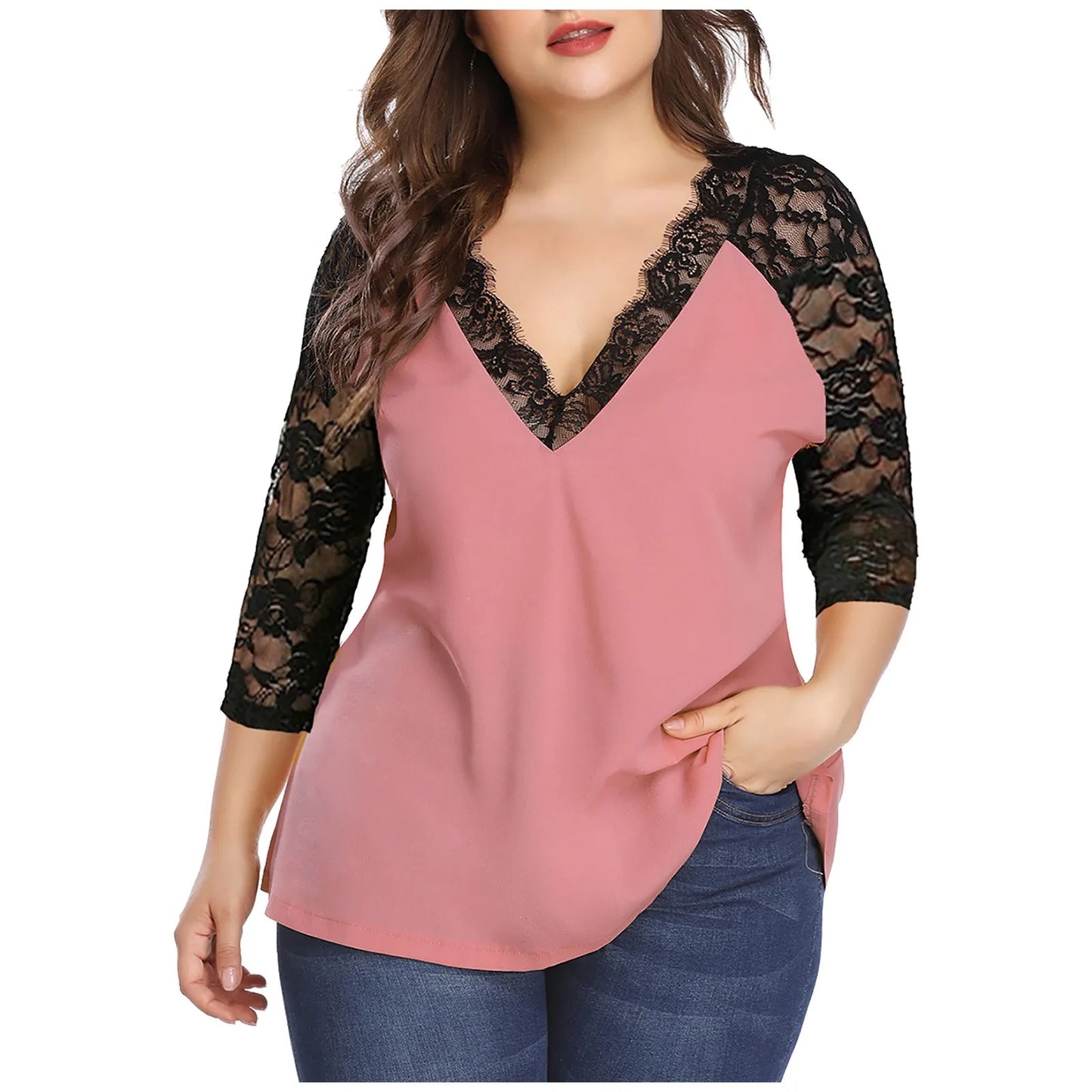 5XL Plus Size Casual Chic Lace Shirt