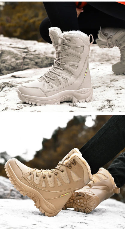 Moipheng Plus Size Mid-Calf Plush Winter Motorcycle Boots