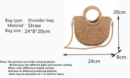 Boho Chic Half-Round Straw Bag