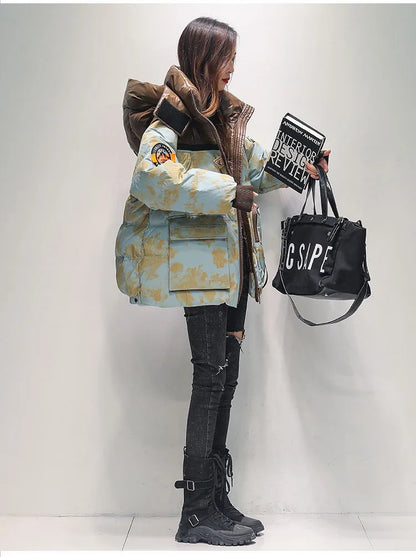 Harajuku Vibes Oversized Printed Puffer for Women