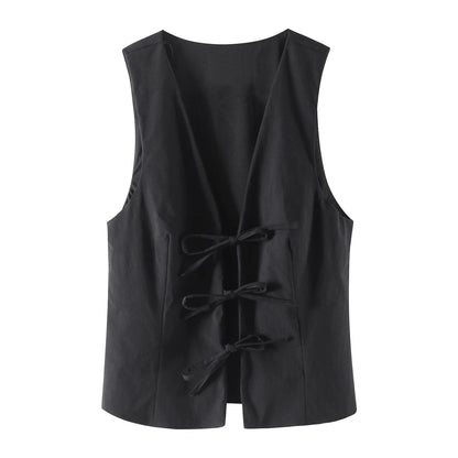 Y2K Chic Lace-Up V-Neck Vest