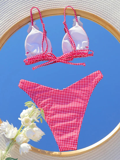 Trendy Plaid Triangle Bikini