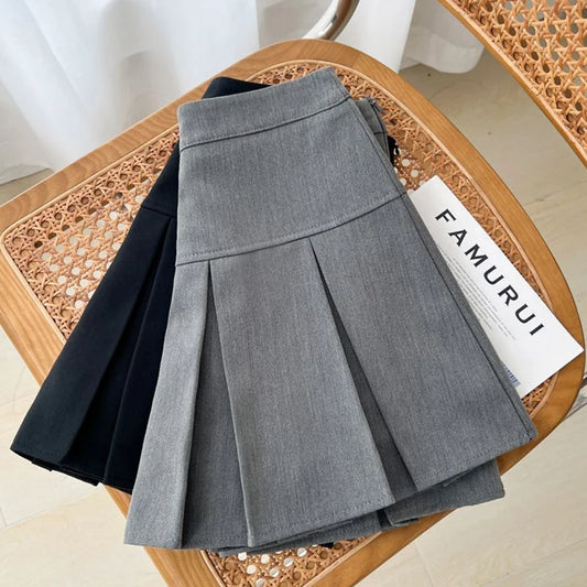 Grey Pleated Mini Skirt Slim Fit Summer Style Korean Edition