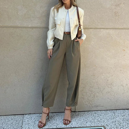 Elegant Office Chic Ankle Banded Pants for Women