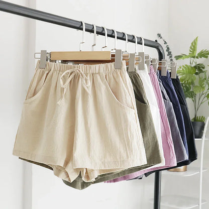 Plus Size Black Cotton Linen Shorts for Women