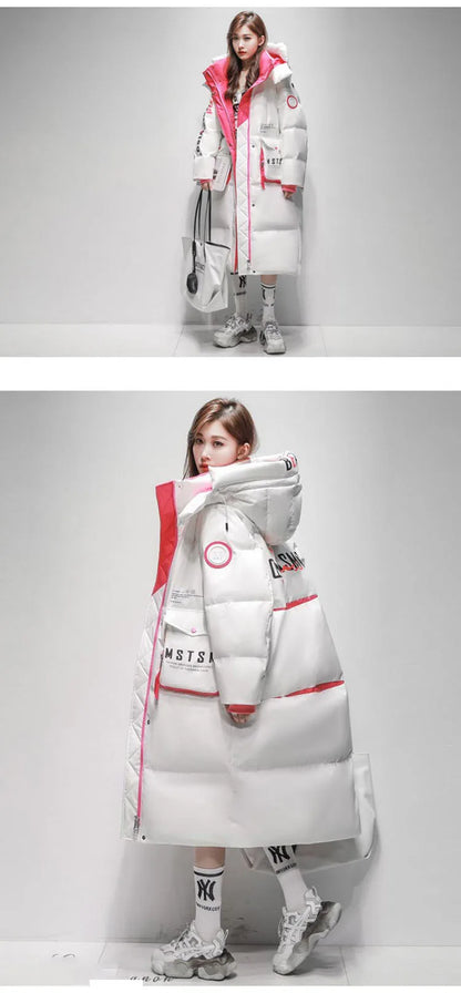 Streetwear Chic Long Hooded Puffer for Women