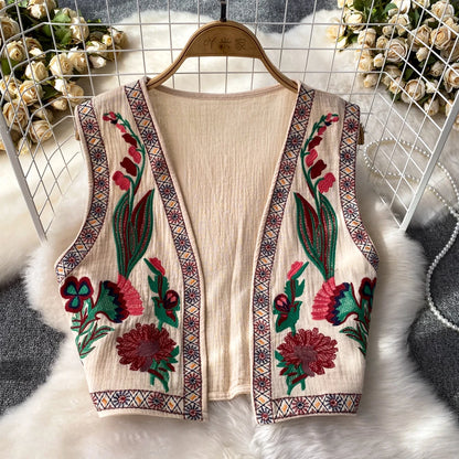 Boho Chic Floral Embroidered V-neck Vest