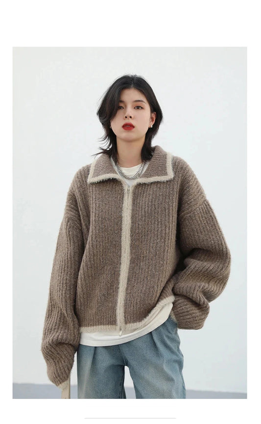 Cozy Korean Lapel Knit Cardigan Women's Casual Loose Sweater