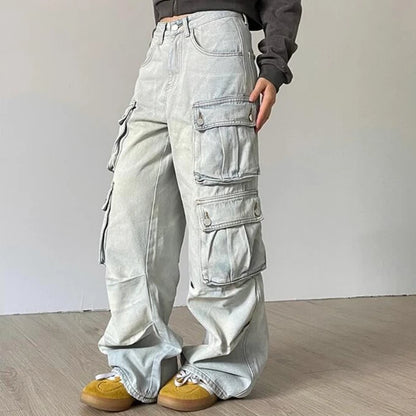 American Street Style Wide Leg Cargo Jeans