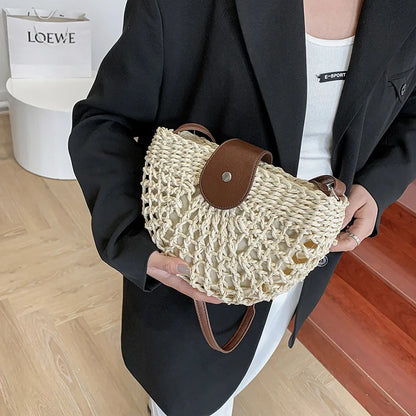 Chic Semicircle Rattan Crossbody Bag