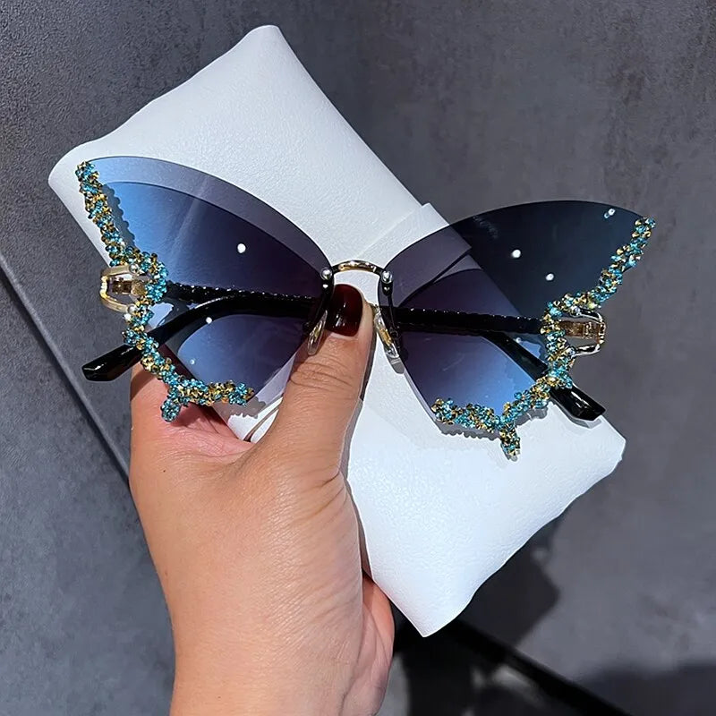 Elegant Rimless Diamond Butterfly Shades for Ladies