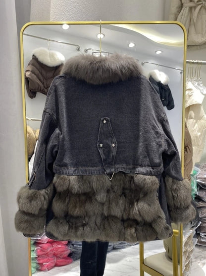 Women's Outerwear Luxe Fox Fur Denim Parka