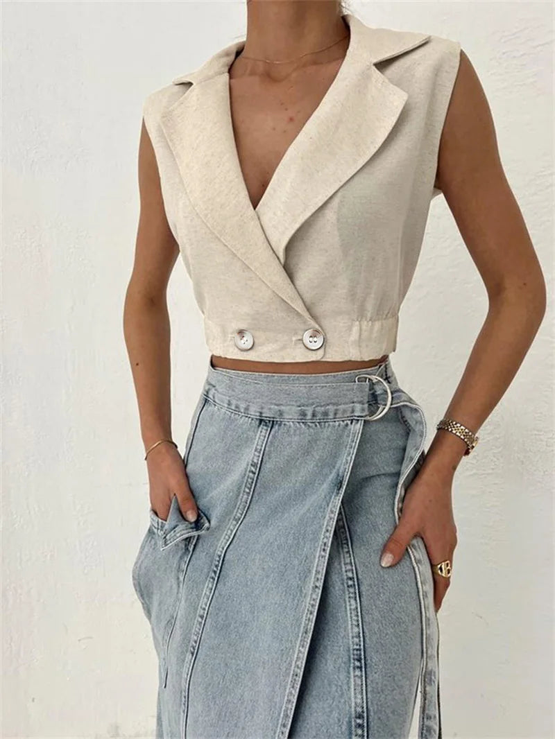 Minimalist V-Neck Crop Vest