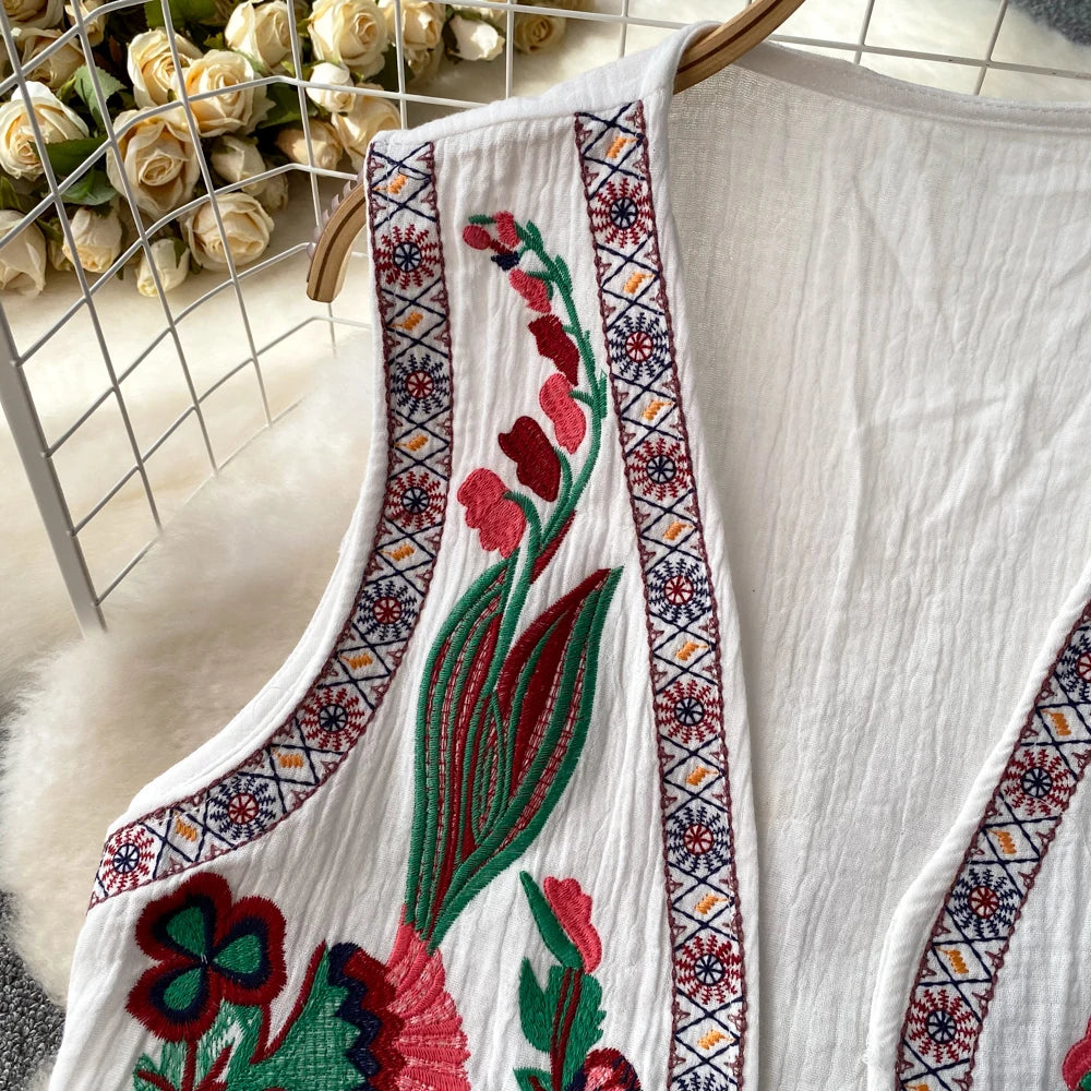 Boho Chic Floral Embroidered V-neck Vest