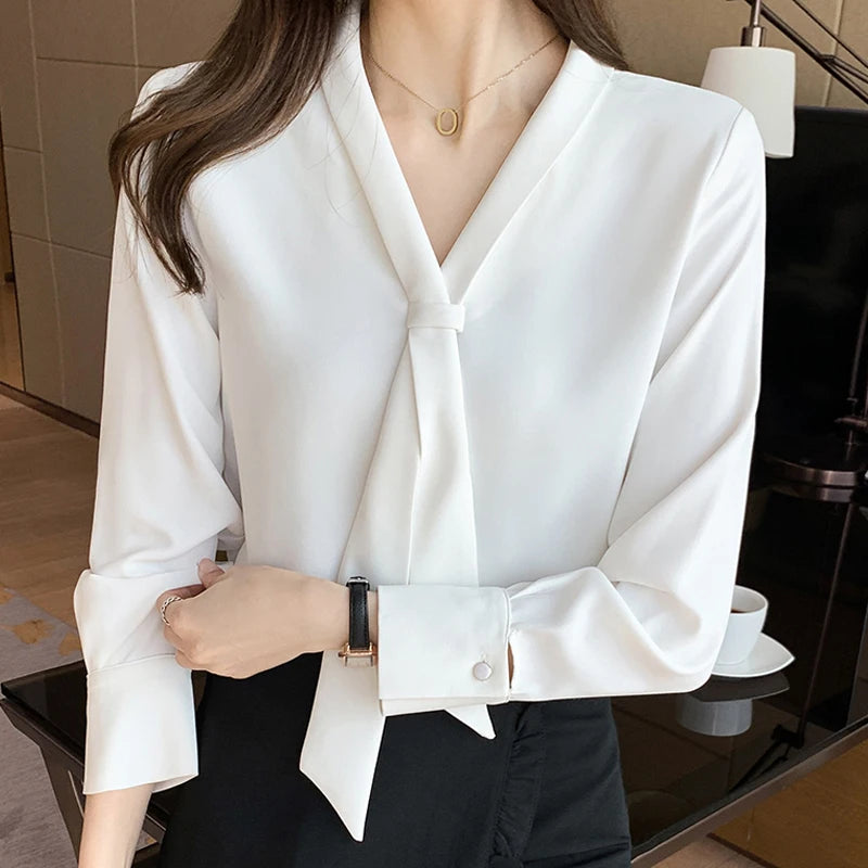 Chic Office Lady Chiffon Blouse with Bow Accent for Autumn