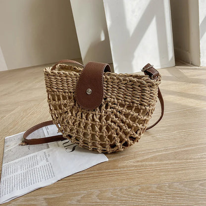 Chic Semicircle Rattan Crossbody Bag