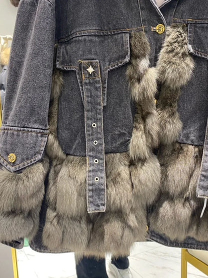 Women's Outerwear Luxe Fox Fur Denim Parka