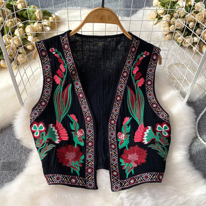 Boho Chic Floral Embroidered V-neck Vest