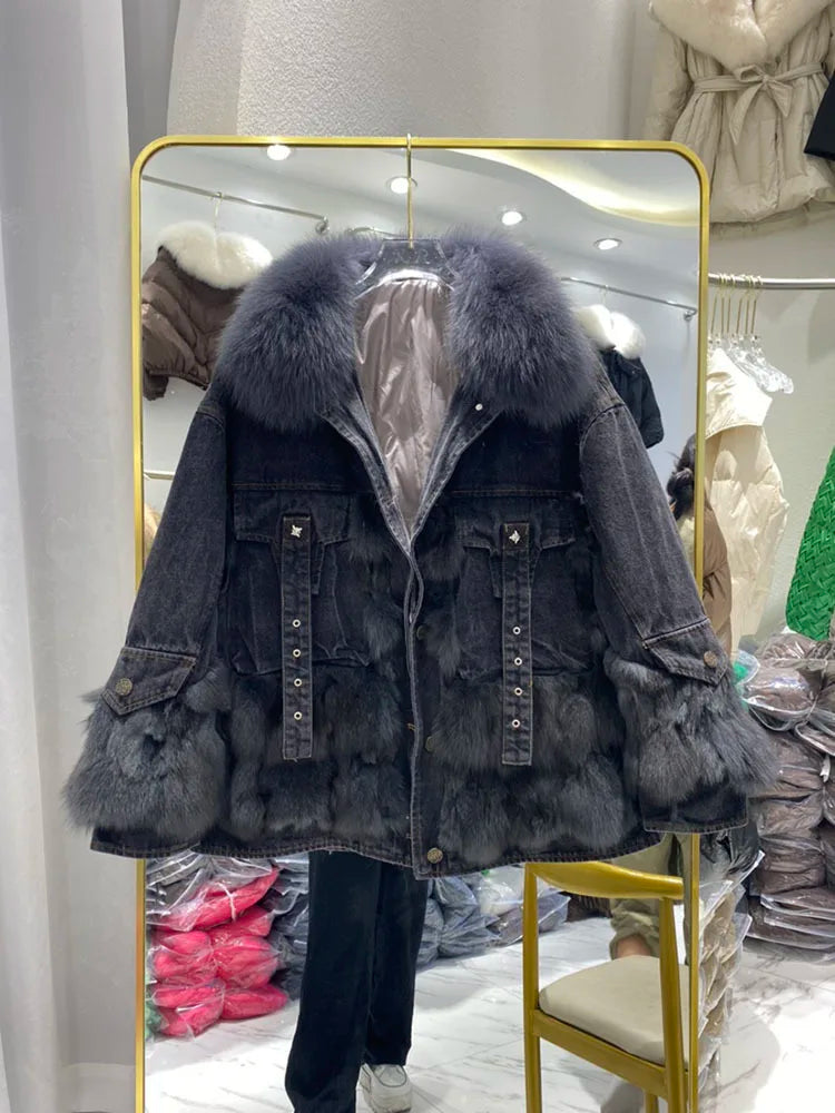 Women's Outerwear Luxe Fox Fur Denim Parka