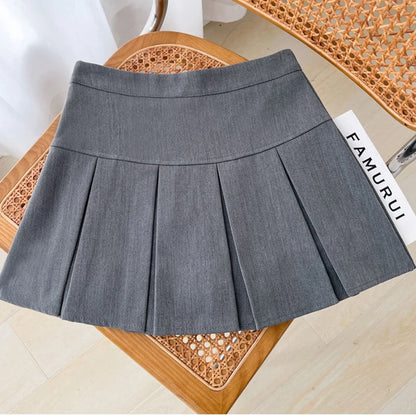 Grey Pleated Mini Skirt Slim Fit Summer Style Korean Edition