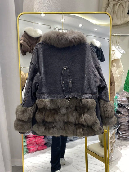 Women's Outerwear Luxe Fox Fur Denim Parka