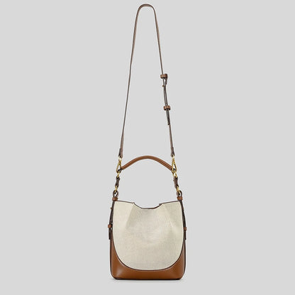 Luxe Panel Canvas Bucket Bag Wide Strap Designer Shoulder Crossbody