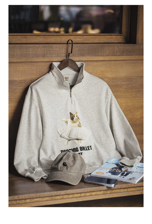 Trendy Stand Collar Cartoon Sweatshirt for Relaxed Style