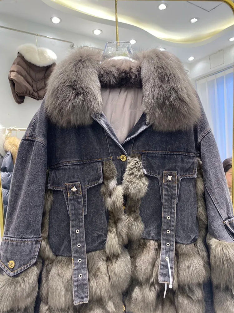 Women's Outerwear Luxe Fox Fur Denim Parka