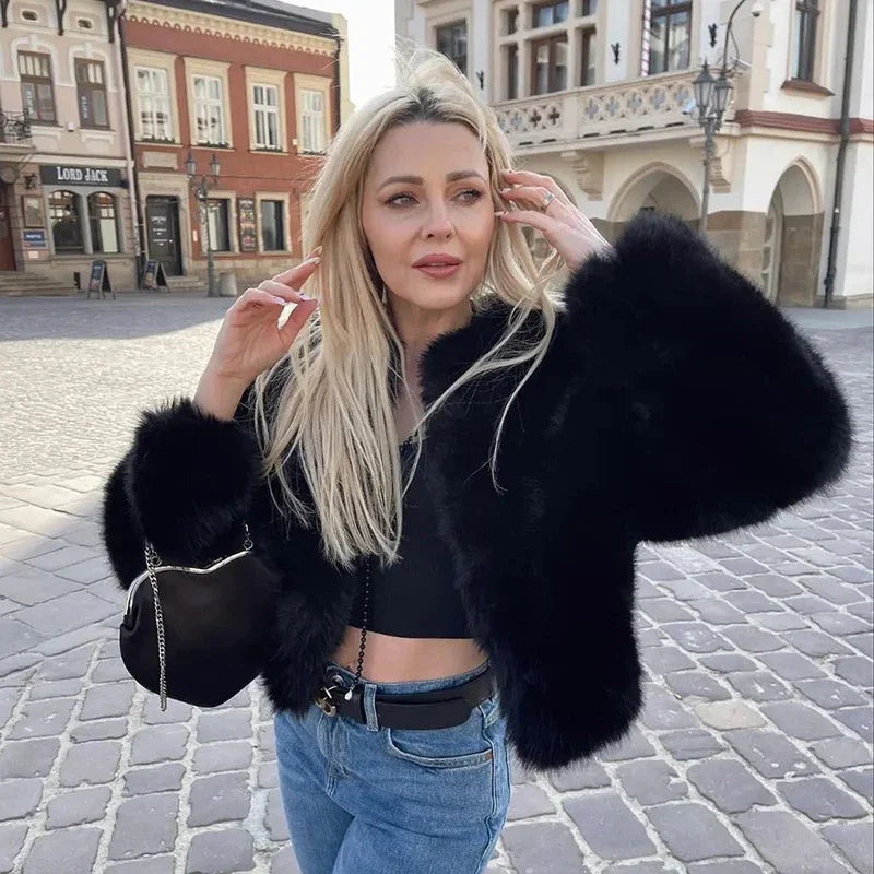 Winter Glam Gradient Faux Fur Jacket for Stylish Cool Girls