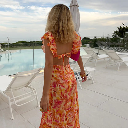 Butterfly Sleeve Backless Maxi Dress