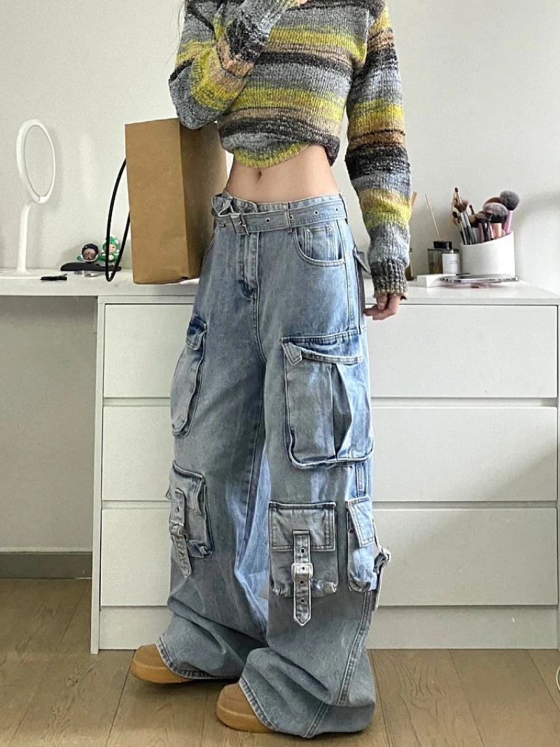 American Street Style Wide Leg Cargo Jeans