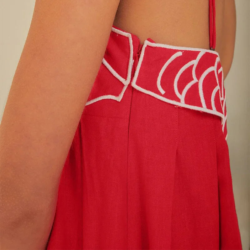 Red Fish Print Off-Shoulder Maxi Dress