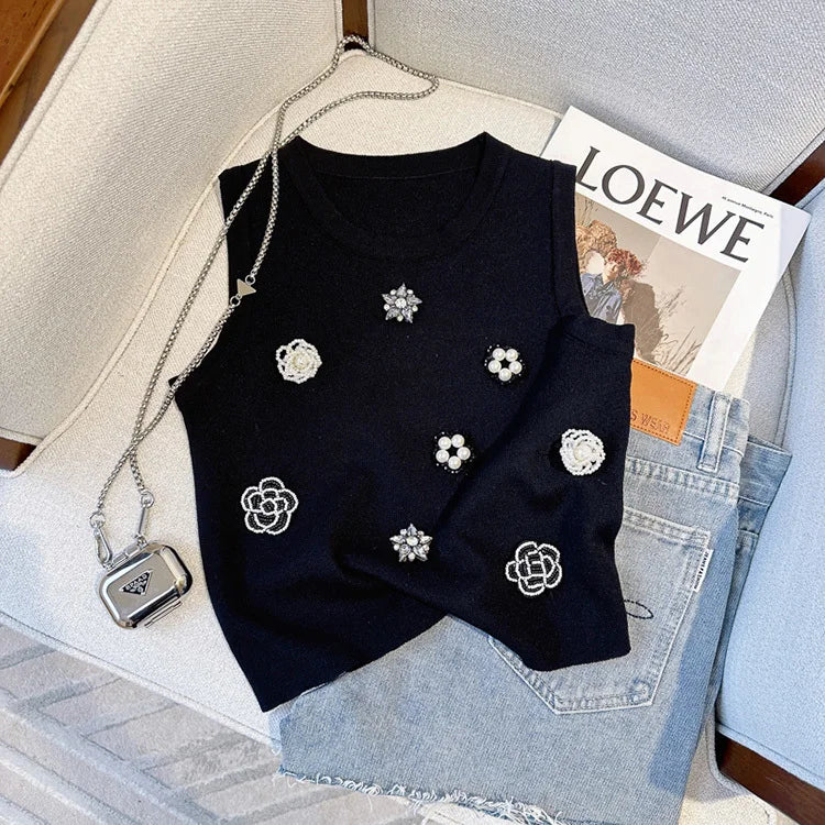 Slim Fit Beaded Knit Vest