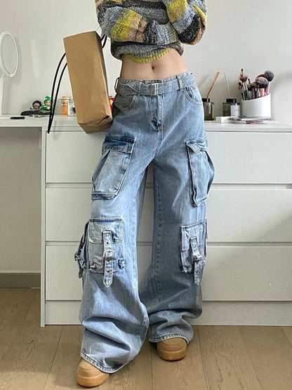 American Street Style Wide Leg Cargo Jeans