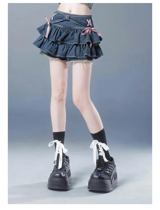 Kawaii Bow Denim Mini Skirt