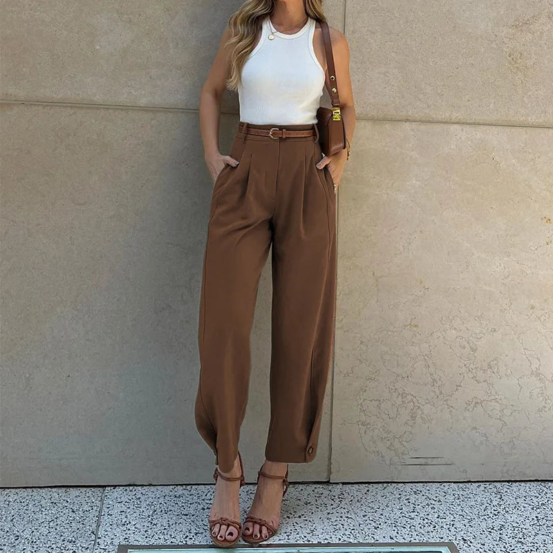 Elegant Office Chic Ankle Banded Pants for Women