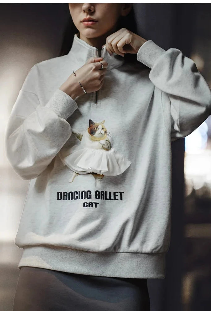 Trendy Stand Collar Cartoon Sweatshirt for Relaxed Style