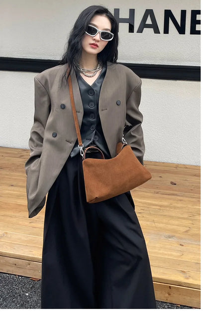 Trendy Suede Armpit Bag with Classic Style