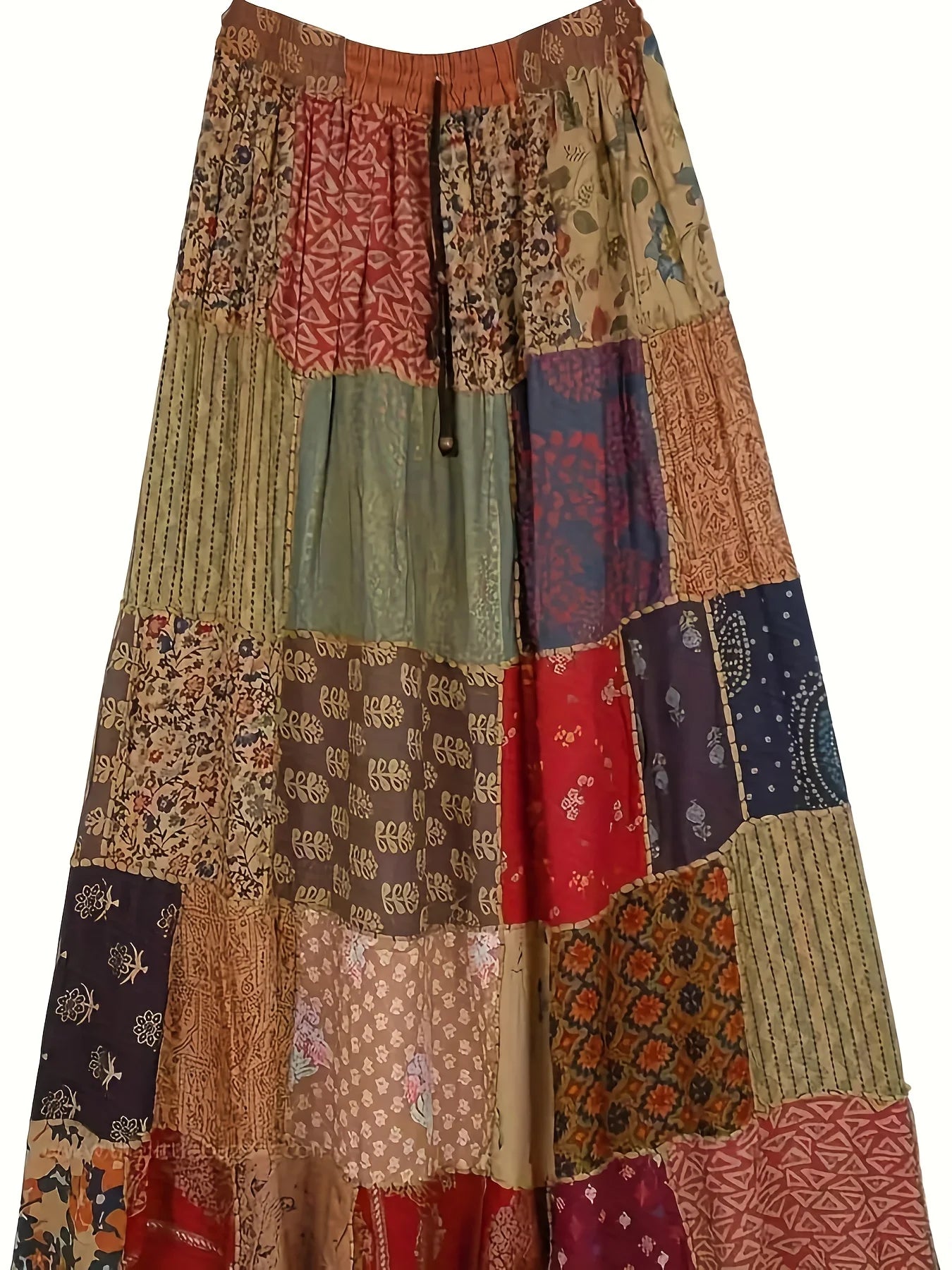 Women's Plus Patchwork Floral Print Drawstring Waist Maxi Skirt