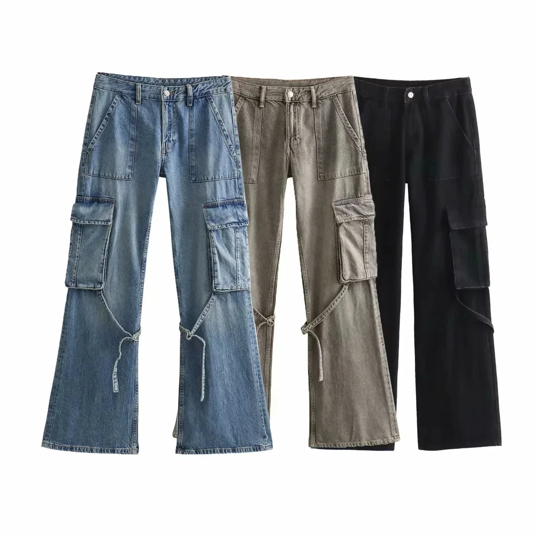 Spring Summer Chic Denim Cargo Pants