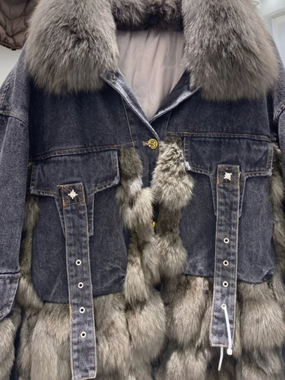 Women's Outerwear Luxe Fox Fur Denim Parka